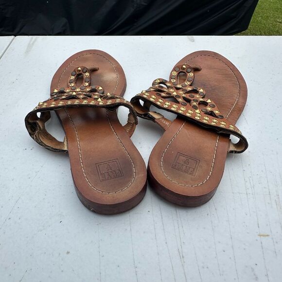 Frye Brown Leather Sandals with Gold Accents - Picture 3 of 6